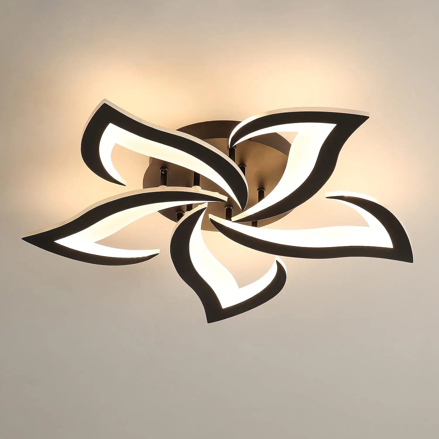 Modern Led Ceiling Light,60W Creative Petals Design Ceiling Light,Acrylic Ceiling Lamp,for Living Room Diameter Black 3000K - WAREHOUSE SHOP