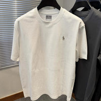 New cotton men's short sleeve round neck T-shirt summer fashion high - end brand embroidery ponytail embroidery Korean top T-shirt - WAREHOUSE SHOP