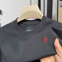New cotton men's short sleeve round neck T-shirt summer fashion high - end brand embroidery ponytail embroidery Korean top T-shirt - WAREHOUSE SHOP