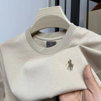 New cotton men's short sleeve round neck T-shirt summer fashion high - end brand embroidery ponytail embroidery Korean top T-shirt - WAREHOUSE SHOP