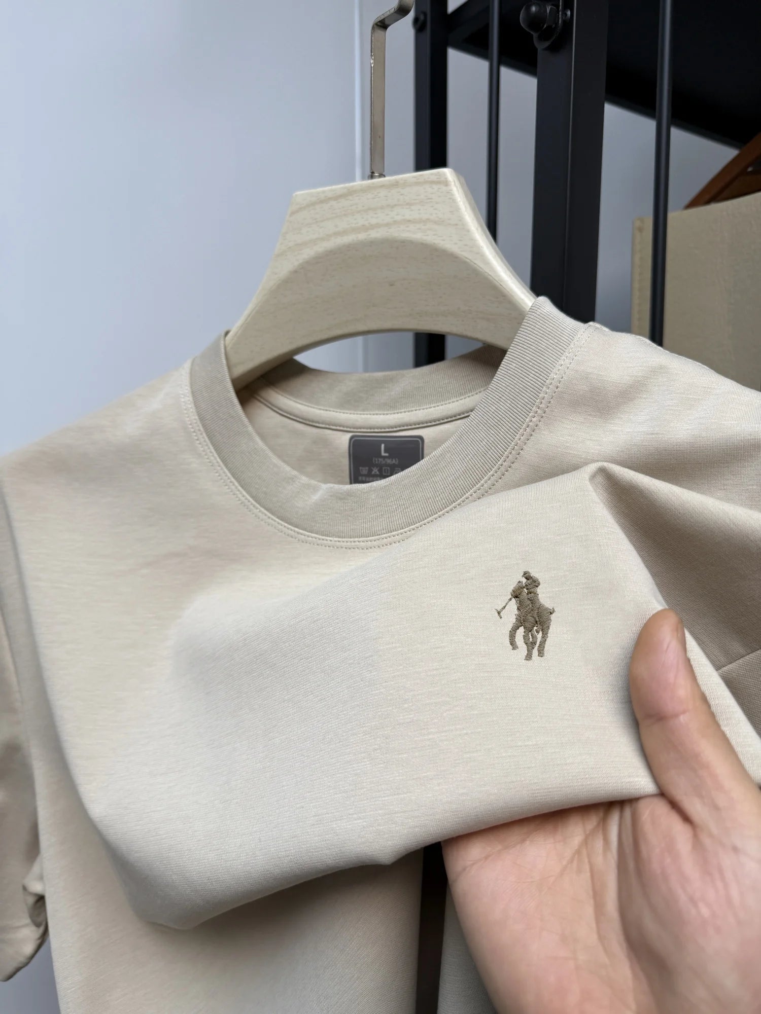 New cotton men's short sleeve round neck T-shirt summer fashion high - end brand embroidery ponytail embroidery Korean top T-shirt - WAREHOUSE SHOP