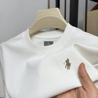 New cotton men's short sleeve round neck T-shirt summer fashion high - end brand embroidery ponytail embroidery Korean top T-shirt - WAREHOUSE SHOP