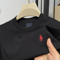 New cotton men's short sleeve round neck T-shirt summer fashion high - end brand embroidery ponytail embroidery Korean top T-shirt - WAREHOUSE SHOP