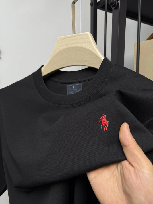 New cotton men's short sleeve round neck T-shirt summer fashion high - end brand embroidery ponytail embroidery Korean top T-shirt - WAREHOUSE SHOP