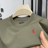 New cotton men's short sleeve round neck T-shirt summer fashion high - end brand embroidery ponytail embroidery Korean top T-shirt - WAREHOUSE SHOP