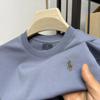 New cotton men's short sleeve round neck T-shirt summer fashion high - end brand embroidery ponytail embroidery Korean top T-shirt - WAREHOUSE SHOP