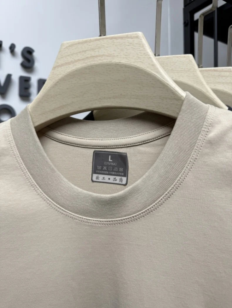 New cotton men's short sleeve round neck T-shirt summer fashion high - end brand embroidery ponytail embroidery Korean top T-shirt - WAREHOUSE SHOP