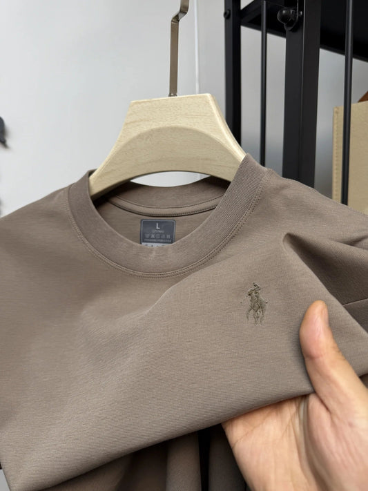 New cotton men's short sleeve round neck T-shirt summer fashion high - end brand embroidery ponytail embroidery Korean top T-shirt - WAREHOUSE SHOP