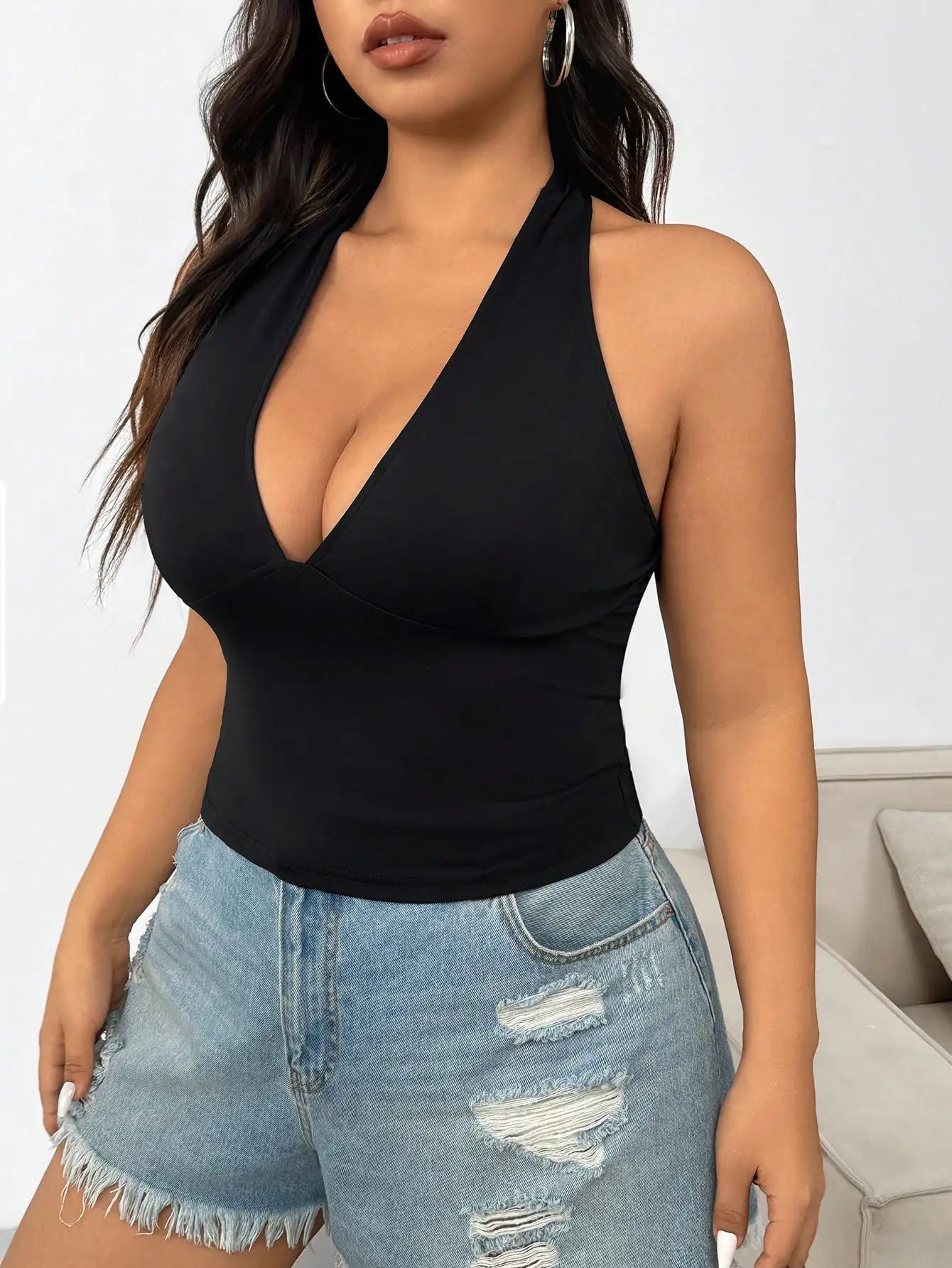 New elegant color, women's sexy versatile halter top vest. Plus Sized fitted Top for regular women wears. - WAREHOUSE SHOP