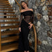 New Solid Color Long Sleeve, Off Shoulder, Dresses. See Through Ruched Patchwork Long Dresses - WAREHOUSE SHOP