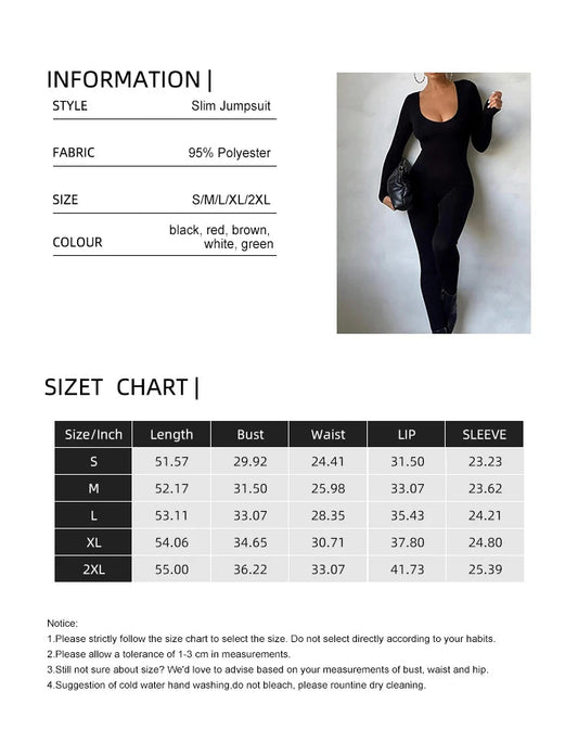 New Women's Jumpsuit Long Sleeve. Solid Color Skinny Jumpsuit, Fitness Jumpsuit Pullover. - WAREHOUSE SHOP