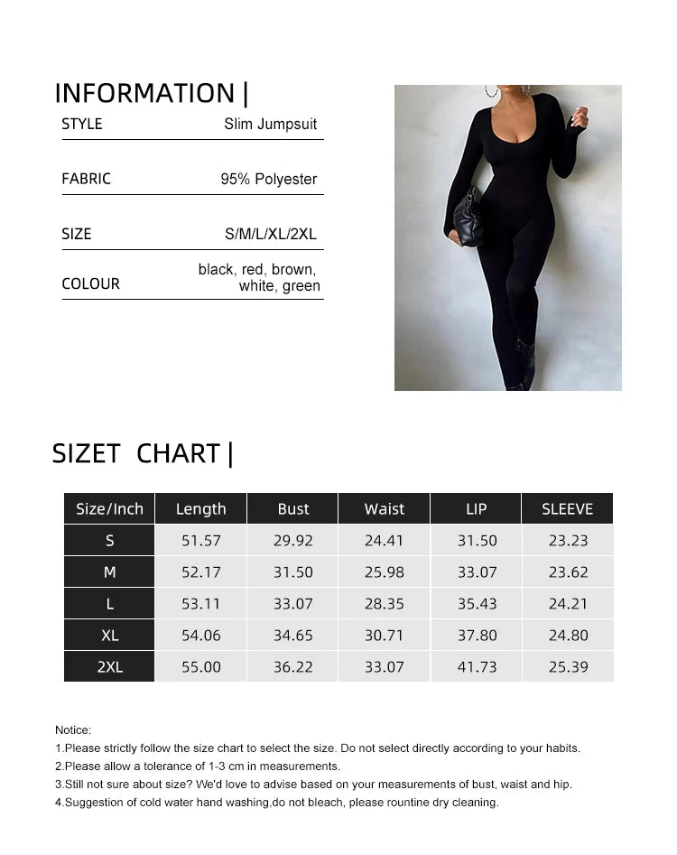 New Women's Jumpsuit Long Sleeve. Solid Color Skinny Jumpsuit, Fitness Jumpsuit Pullover. - WAREHOUSE SHOP