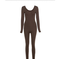 New Women's Jumpsuit Long Sleeve. Solid Color Skinny Jumpsuit, Fitness Jumpsuit Pullover. - WAREHOUSE SHOP