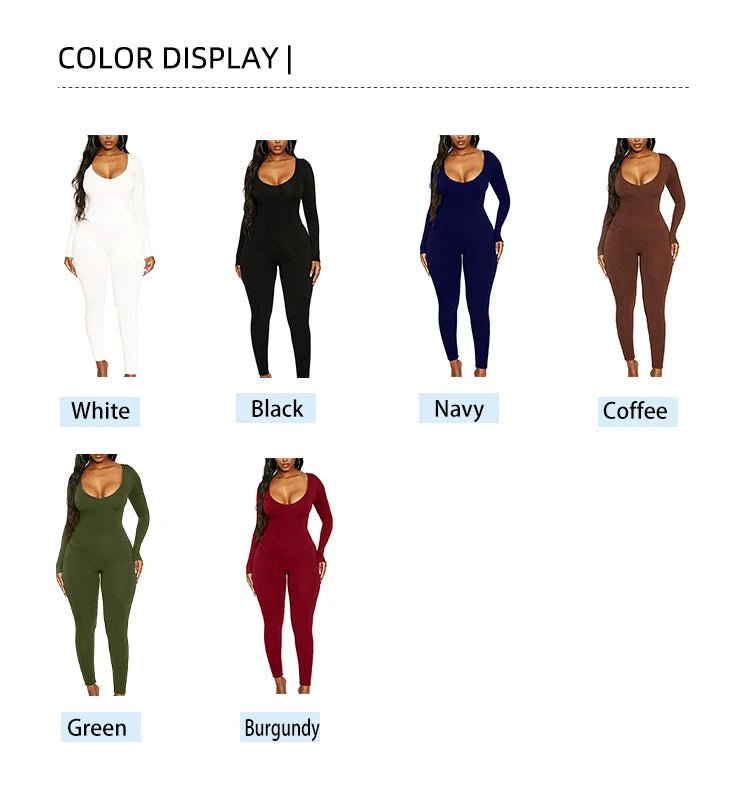 New Women's Jumpsuit Long Sleeve. Solid Color Skinny Jumpsuit, Fitness Jumpsuit Pullover. - WAREHOUSE SHOP