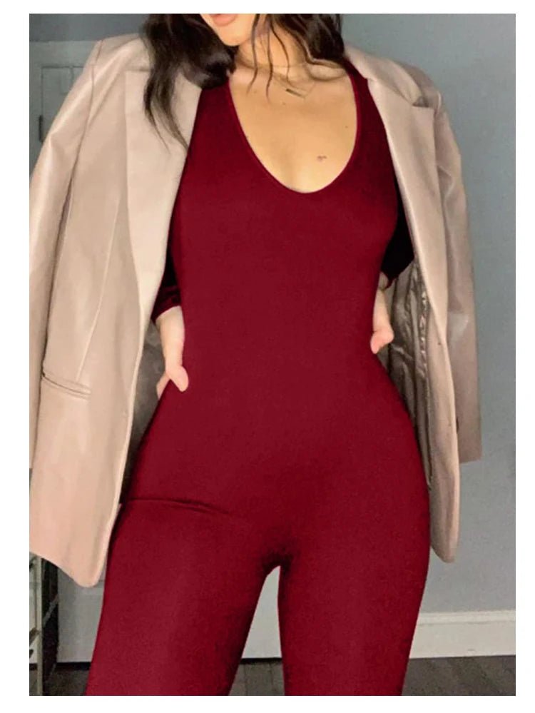 New Women's Jumpsuit Long Sleeve. Solid Color Skinny Jumpsuit, Fitness Jumpsuit Pullover. - WAREHOUSE SHOP