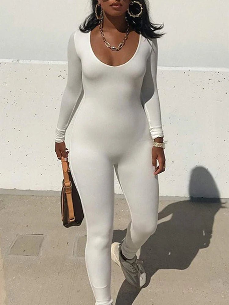 New Women's Jumpsuit Long Sleeve. Solid Color Skinny Jumpsuit, Fitness Jumpsuit Pullover. - WAREHOUSE SHOP