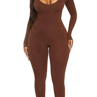New Women's Jumpsuit Long Sleeve. Solid Color Skinny Jumpsuit, Fitness Jumpsuit Pullover. - WAREHOUSE SHOP