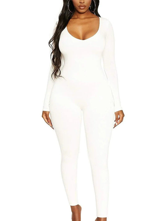 New Women's Jumpsuit Long Sleeve. Solid Color Skinny Jumpsuit, Fitness Jumpsuit Pullover. - WAREHOUSE SHOP