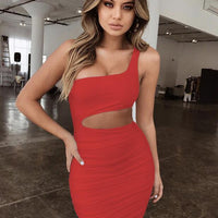 One - shoulder Short Dress, Fashion Hollow Mini Dresses For Women - WAREHOUSE SHOP