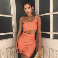 One - shoulder Short Dress, Fashion Hollow Mini Dresses For Women - WAREHOUSE SHOP
