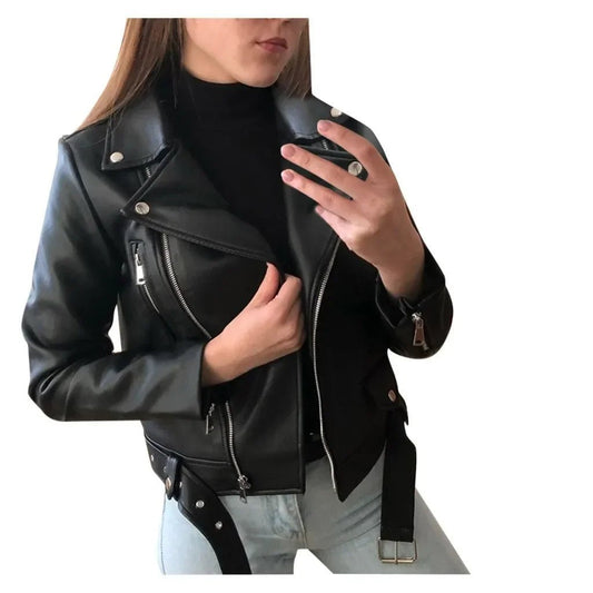 Original Women’s Leather Coat – Short Slim - Fit Jacket for Winter & Autumn. Stylish leather jackets, perfect for casual or chic outfits. - WAREHOUSE SHOP