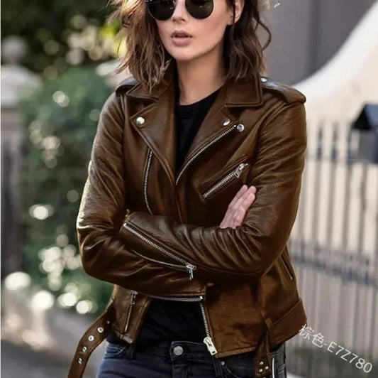 Original Women’s Leather Coat – Short Slim - Fit Jacket for Winter & Autumn. Stylish leather jackets, perfect for casual or chic outfits. - WAREHOUSE SHOP