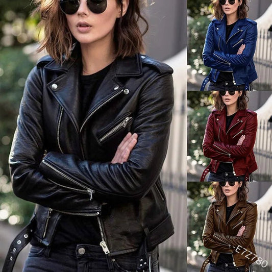 Original Women’s Leather Coat – Short Slim - Fit Jacket for Winter & Autumn. Stylish leather jackets, perfect for casual or chic outfits. - WAREHOUSE SHOP