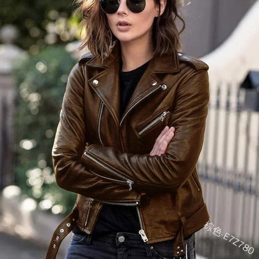 Original Women’s Leather Coat – Short Slim - Fit Jacket for Winter & Autumn. Stylish leather jackets, perfect for casual or chic outfits. - WAREHOUSE SHOP