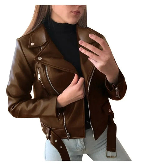 Original Women’s Leather Coat – Short Slim - Fit Jacket for Winter & Autumn. Stylish leather jackets, perfect for casual or chic outfits. - WAREHOUSE SHOP