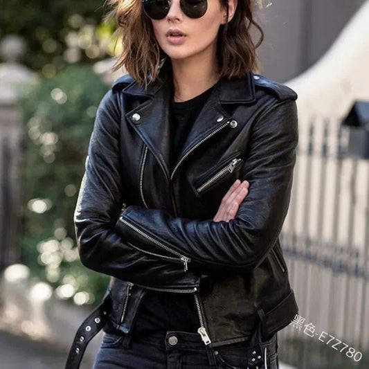 Original Women’s Leather Coat – Short Slim - Fit Jacket for Winter & Autumn. Stylish leather jackets, perfect for casual or chic outfits. - WAREHOUSE SHOP