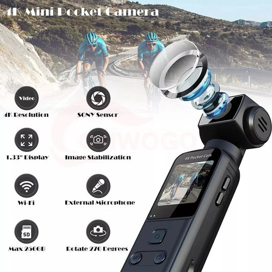 Portable Mini 4K HD Pocket WiFi Camera. 270° Rotatable, Anti Shake, Outdoor Sports, DV DVR Video Recorder, Riding Bicycle Camcorders - WAREHOUSE SHOP