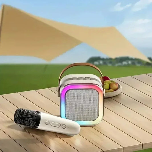 Portable XIKCU K12 Bluetooth karaoke with PA speaker and wireless mics – perfect for home, family, and kids’ singing. - WAREHOUSE SHOP