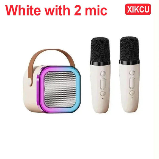 Portable XIKCU K12 Bluetooth karaoke with PA speaker and wireless mics – perfect for home, family, and kids’ singing. - WAREHOUSE SHOP