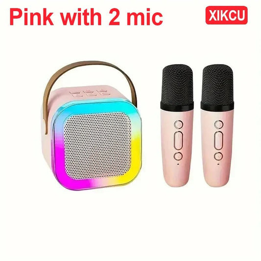 Portable XIKCU K12 Bluetooth karaoke with PA speaker and wireless mics – perfect for home, family, and kids’ singing. - WAREHOUSE SHOP