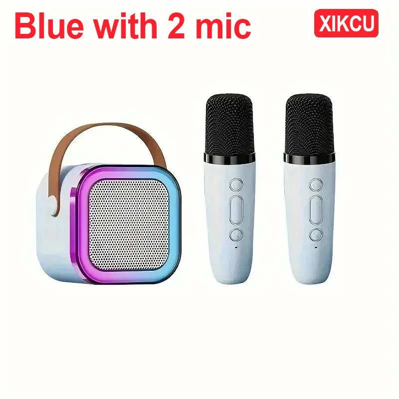 Portable XIKCU K12 Bluetooth karaoke with PA speaker and wireless mics – perfect for home, family, and kids’ singing. - WAREHOUSE SHOP