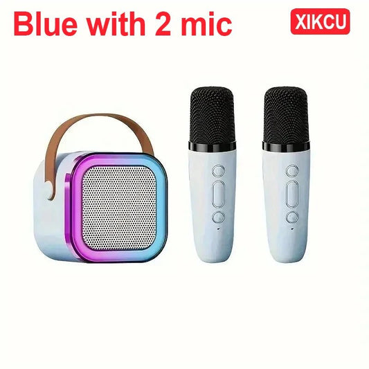 Portable XIKCU K12 Bluetooth karaoke with PA speaker and wireless mics – perfect for home, family, and kids’ singing. - WAREHOUSE SHOP