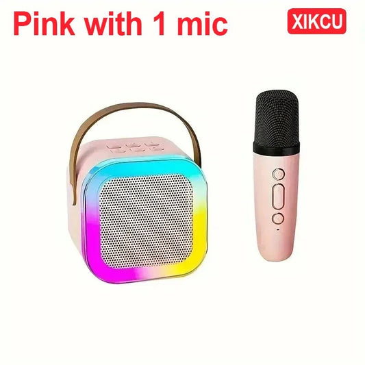 Portable XIKCU K12 Bluetooth karaoke with PA speaker and wireless mics – perfect for home, family, and kids’ singing. - WAREHOUSE SHOP