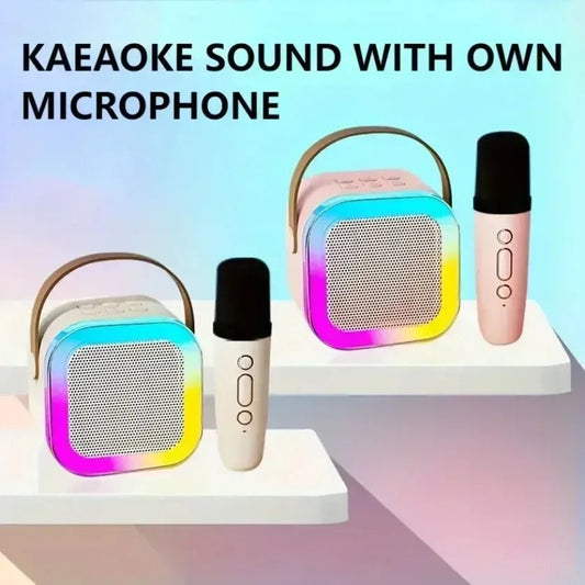 Portable XIKCU K12 Bluetooth karaoke with PA speaker and wireless mics – perfect for home, family, and kids’ singing. - WAREHOUSE SHOP