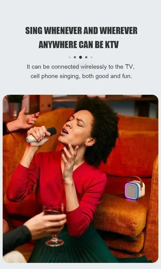 Portable XIKCU K12 Bluetooth karaoke with PA speaker and wireless mics – perfect for home, family, and kids’ singing. - WAREHOUSE SHOP
