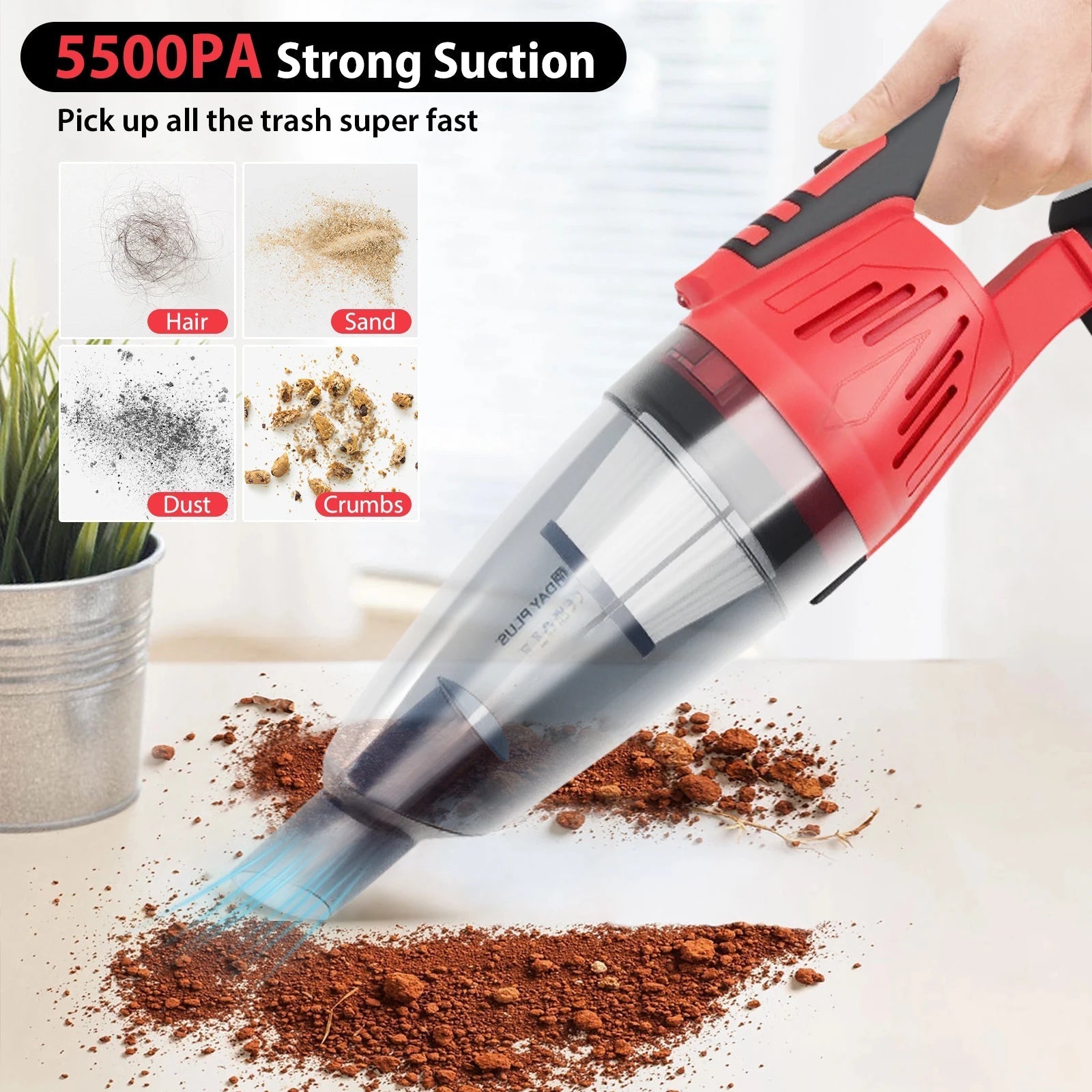 Powerful cordless handheld vacuum with 55KPA suction, lightweight design, and 2200mAh rechargeable battery—ideal for effortless home cleaning. - WAREHOUSE SHOP