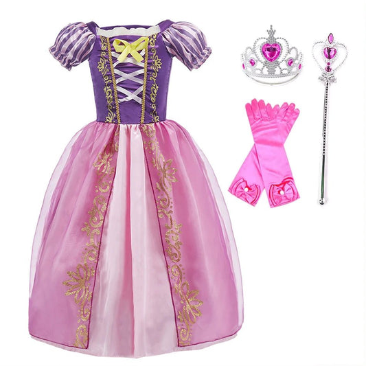 Princess Costume Dress – Rapunzel & Belle Fancy Flower Vestido for Girls, Christmas, Birthday & Carnival - WAREHOUSE SHOP