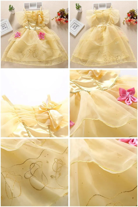 Princess Costume Dress – Rapunzel & Belle Fancy Flower Vestido for Girls, Christmas, Birthday & Carnival - WAREHOUSE SHOP
