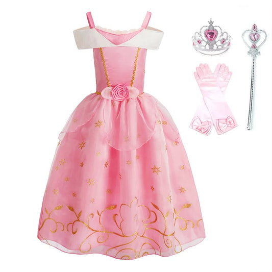 Princess Costume Dress – Rapunzel & Belle Fancy Flower Vestido for Girls, Christmas, Birthday & Carnival - WAREHOUSE SHOP