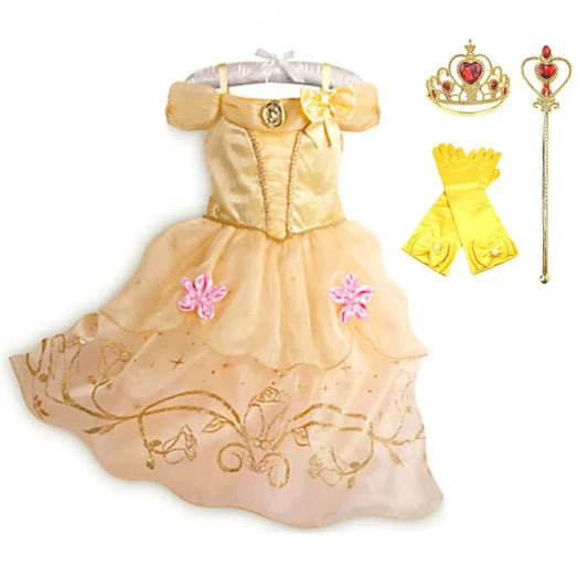Princess Costume Dress – Rapunzel & Belle Fancy Flower Vestido for Girls, Christmas, Birthday & Carnival - WAREHOUSE SHOP