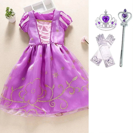 Princess Costume Dress – Rapunzel & Belle Fancy Flower Vestido for Girls, Christmas, Birthday & Carnival - WAREHOUSE SHOP
