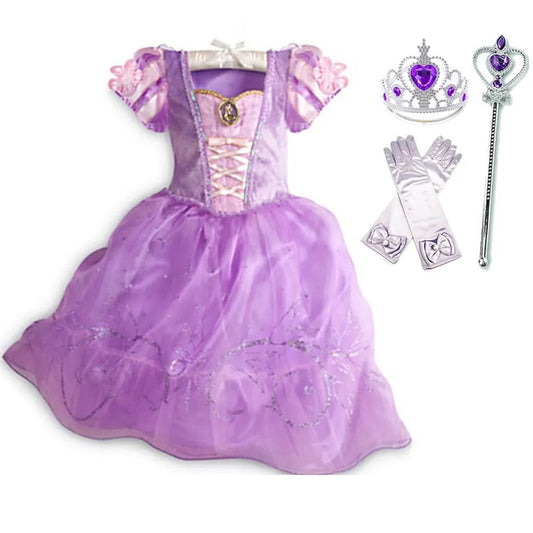 Princess Costume Dress – Rapunzel & Belle Fancy Flower Vestido for Girls, Christmas, Birthday & Carnival - WAREHOUSE SHOP