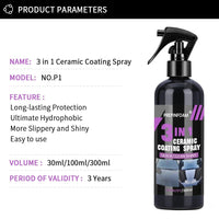 Professional 3 - in - 1 Ceramic Coating Spray - Long - Lasting Car Paint Protection & Shine - WAREHOUSE SHOP