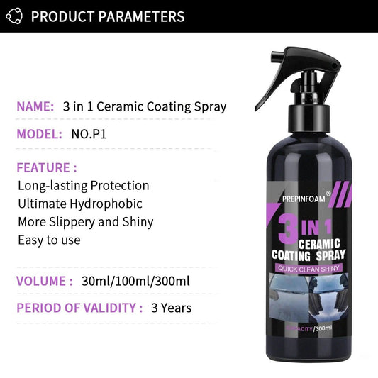 Professional 3 - in - 1 Ceramic Coating Spray - Long - Lasting Car Paint Protection & Shine - WAREHOUSE SHOP