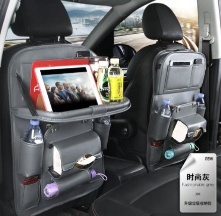 PU Leather Car Storage Bag Multifunction Seat Back Tray Hanging Bag Waterproof Car Organizer Automotive Interior Accessories - WAREHOUSE SHOP