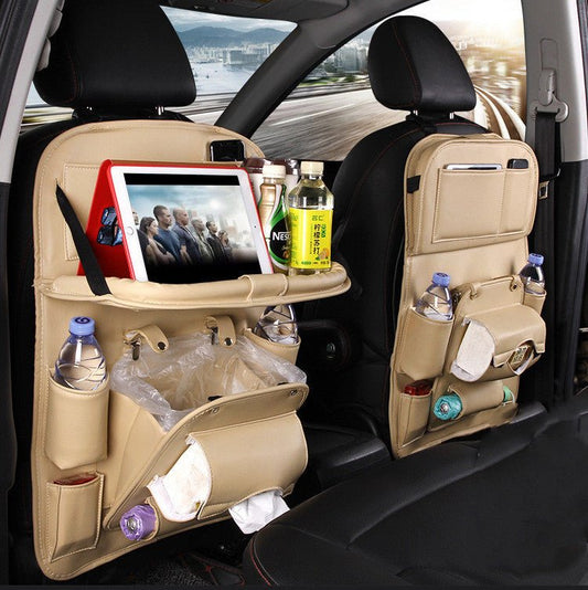 PU Leather Car Storage Bag Multifunction Seat Back Tray Hanging Bag Waterproof Car Organizer Automotive Interior Accessories - WAREHOUSE SHOP